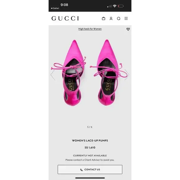 New GUCCI WOMEN'S HIGH HEEL PUMP In Fuchsia Satin retail $1050 - Picture 5 of 5